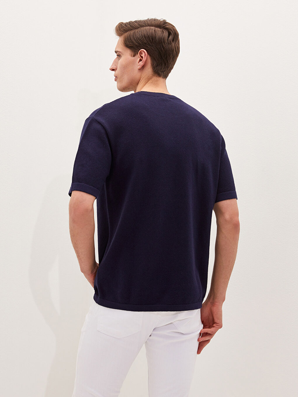 Lacivert Bisiklet Yaka Kısa Kollu Erkek Triko Kazak-2