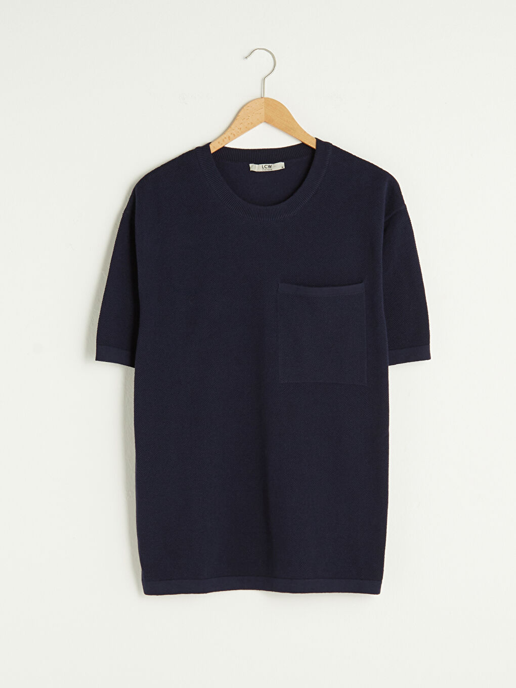 Lacivert Bisiklet Yaka Kısa Kollu Erkek Triko Kazak-4