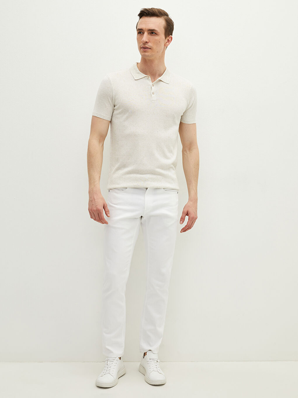 Bej Polo Yaka Erkek Triko Tişört-3