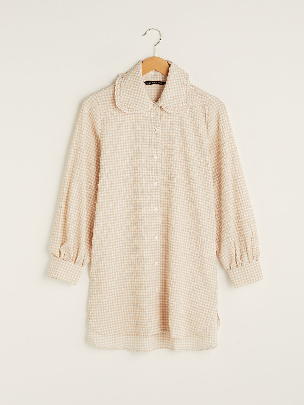 تونيك نسائي كاروهات ياقة بيتر بان كم طويل-5