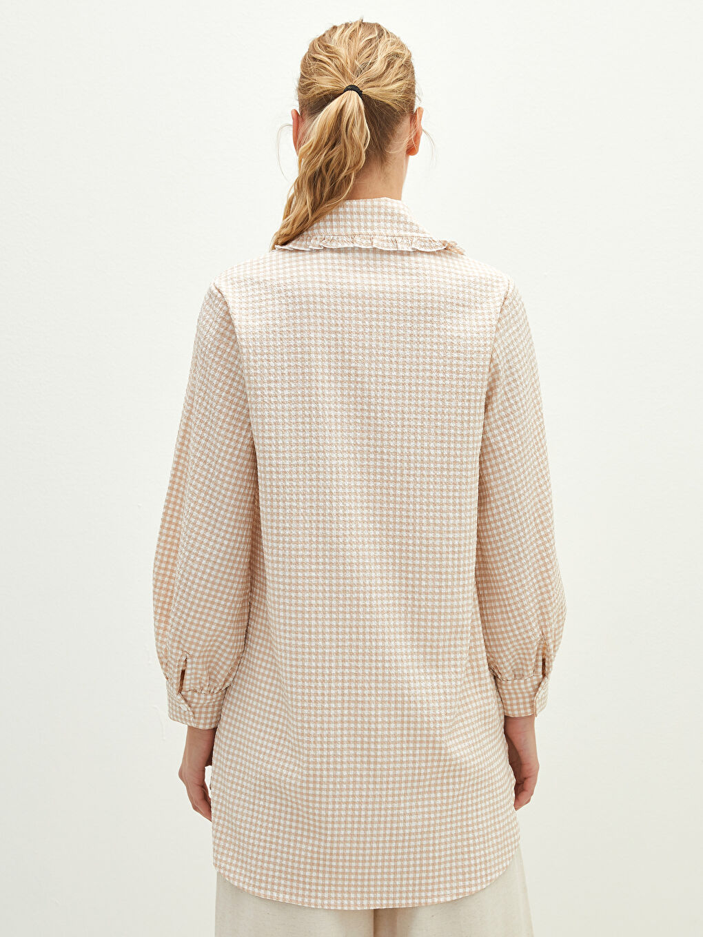 تونيك نسائي كاروهات ياقة بيتر بان كم طويل-3