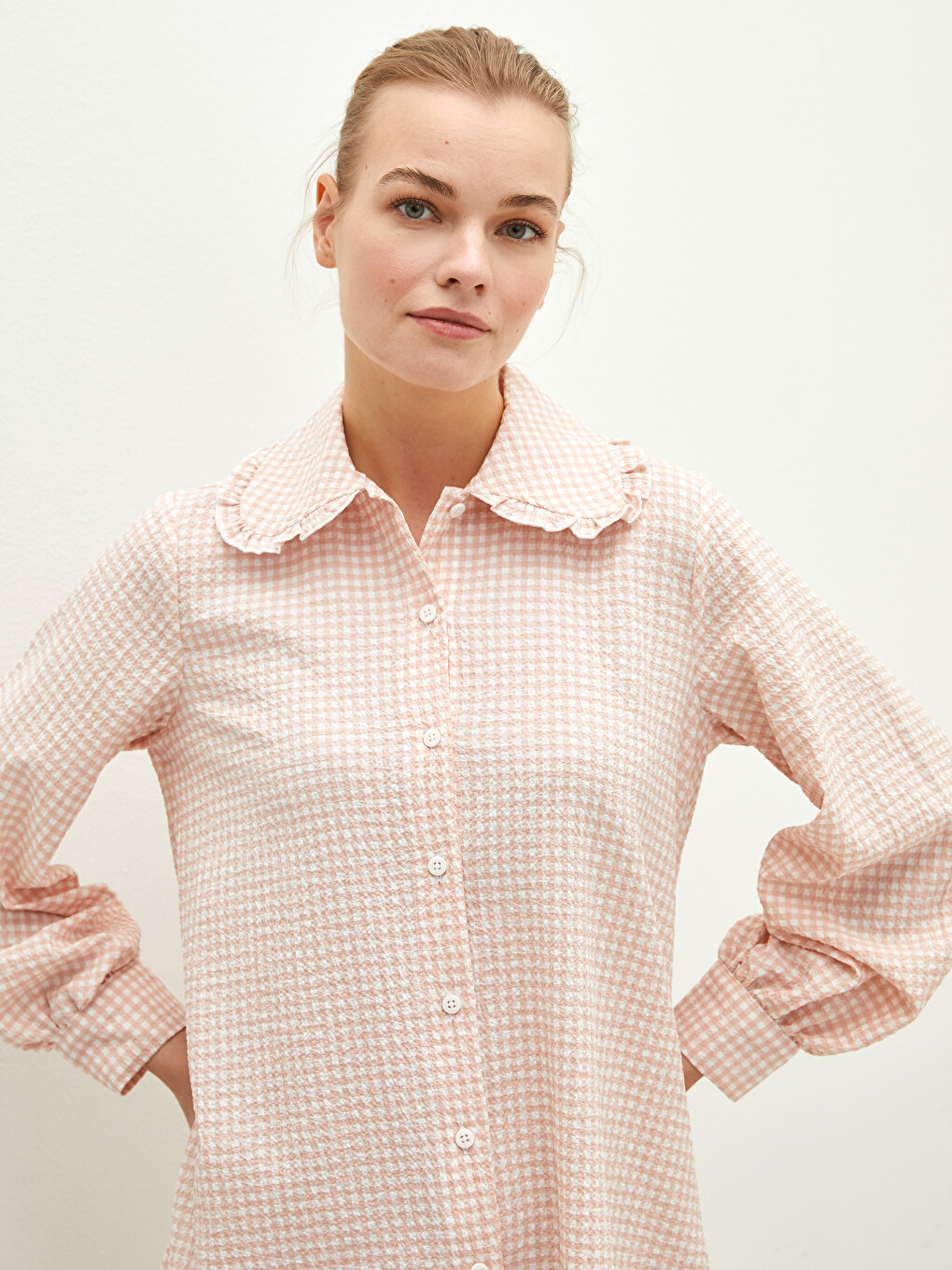 Baby Collar Plaid Long Sleeve Women Tunic-2