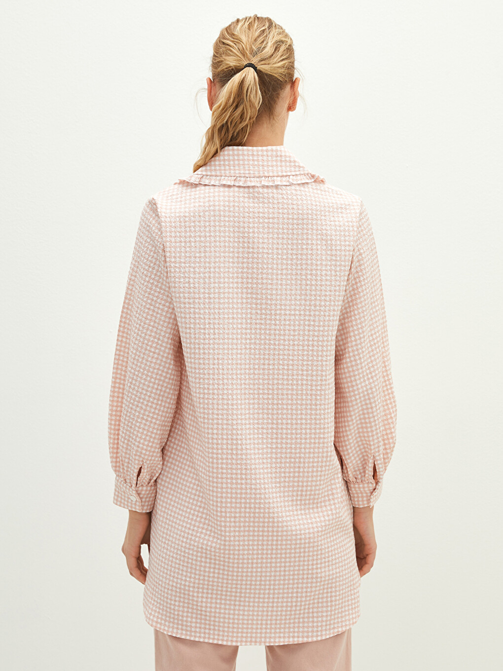 Baby Collar Plaid Long Sleeve Women Tunic-3