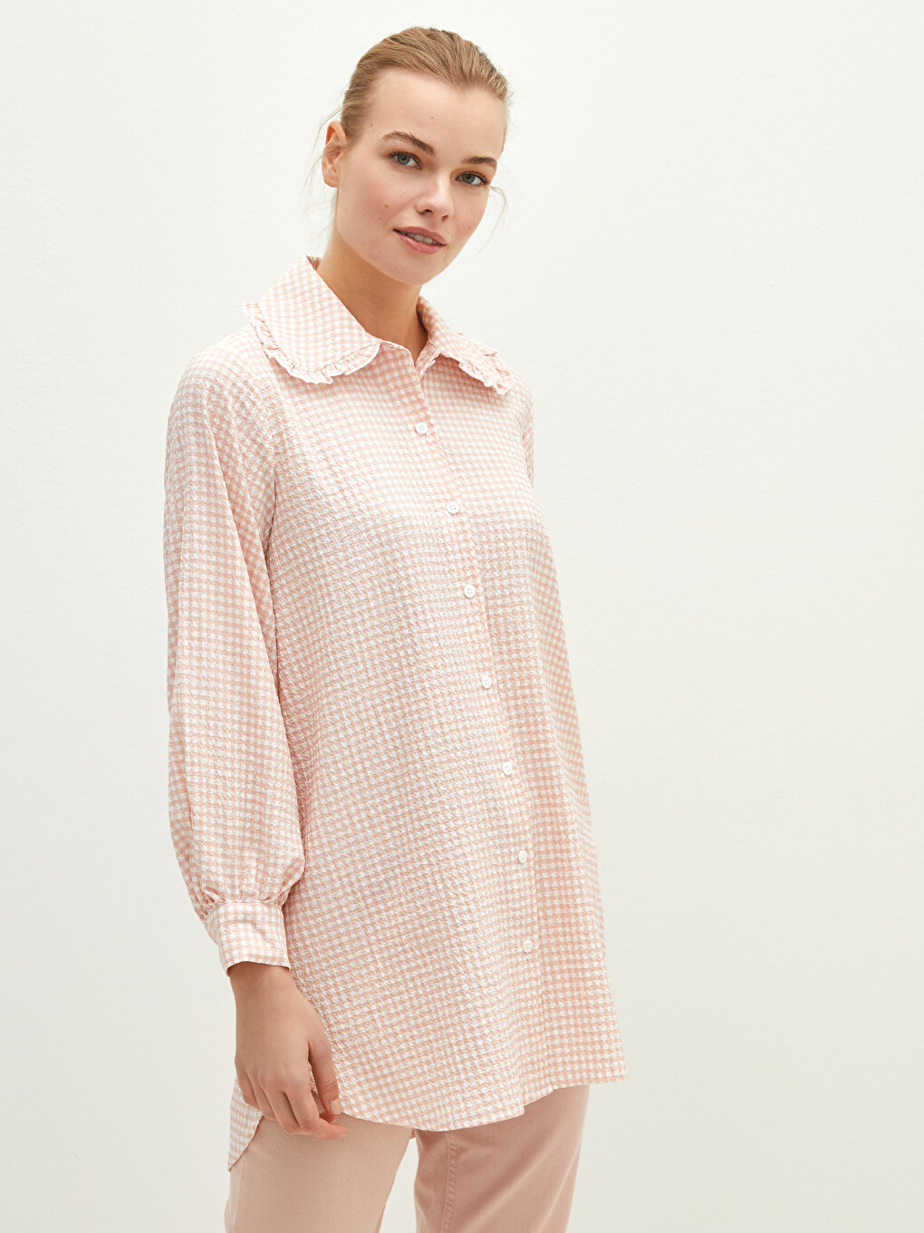 Baby Collar Plaid Long Sleeve Women Tunic