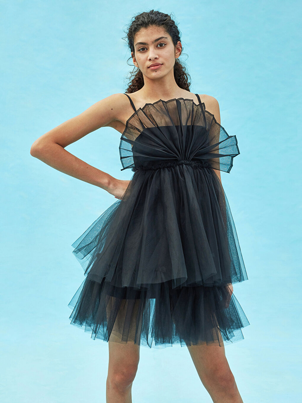 Siyah TÜL DETAYLI ASKILI KADIN EMILY ELBİSE-3