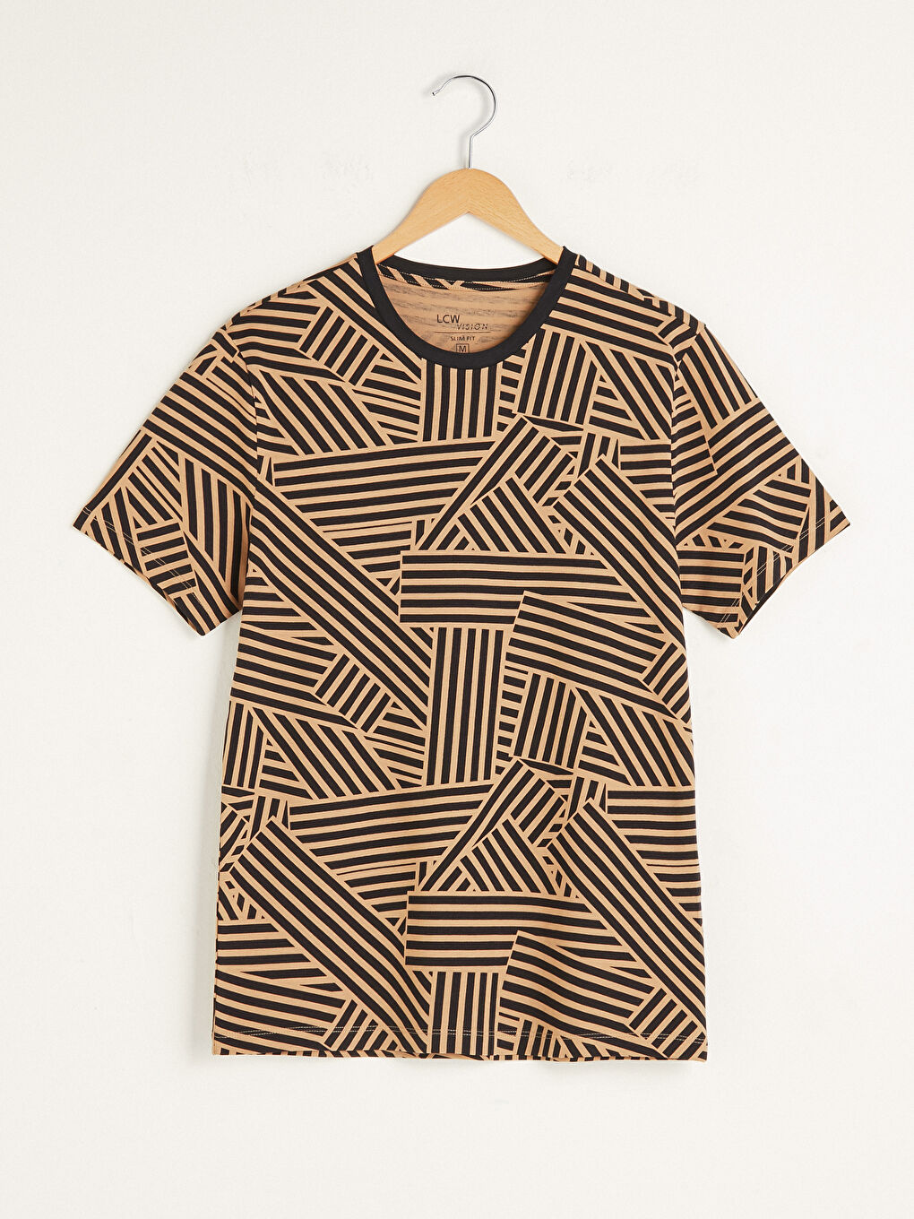 Lacivert Bisiklet Yaka Kısa Kollu Desenli Penye Erkek Tişört-5