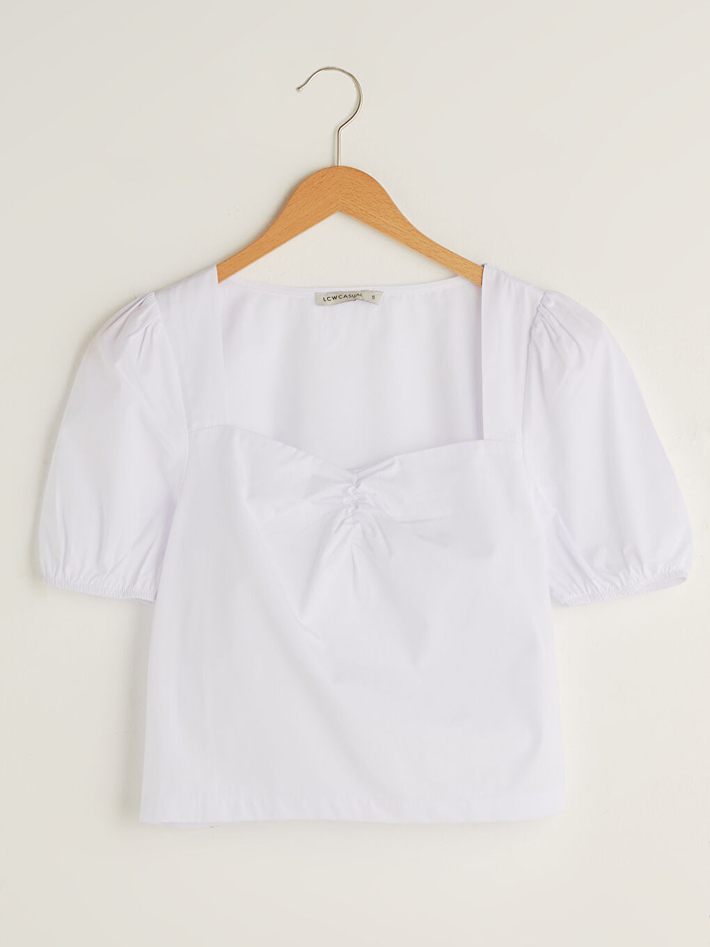 LCW Vision Square Collar Straight Short Sleeve Dobby Fabric Women Blouse -S1JK08Z8-J5E