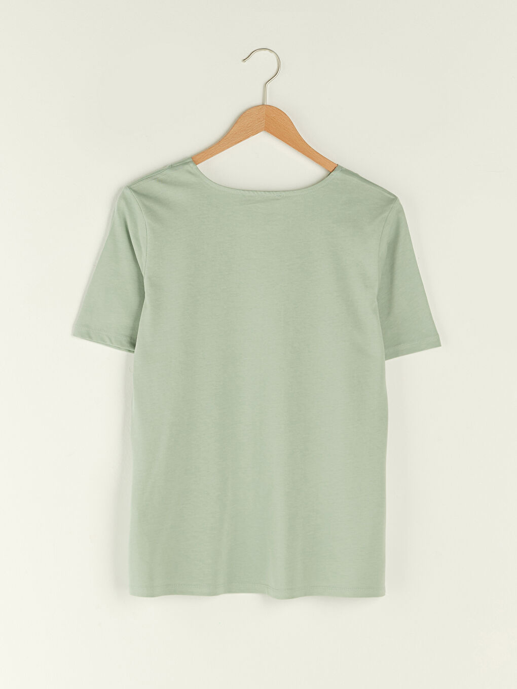 Yeşil V Yaka Taşlı Kısa Kollu Pamuklu Kadın Bluz-7