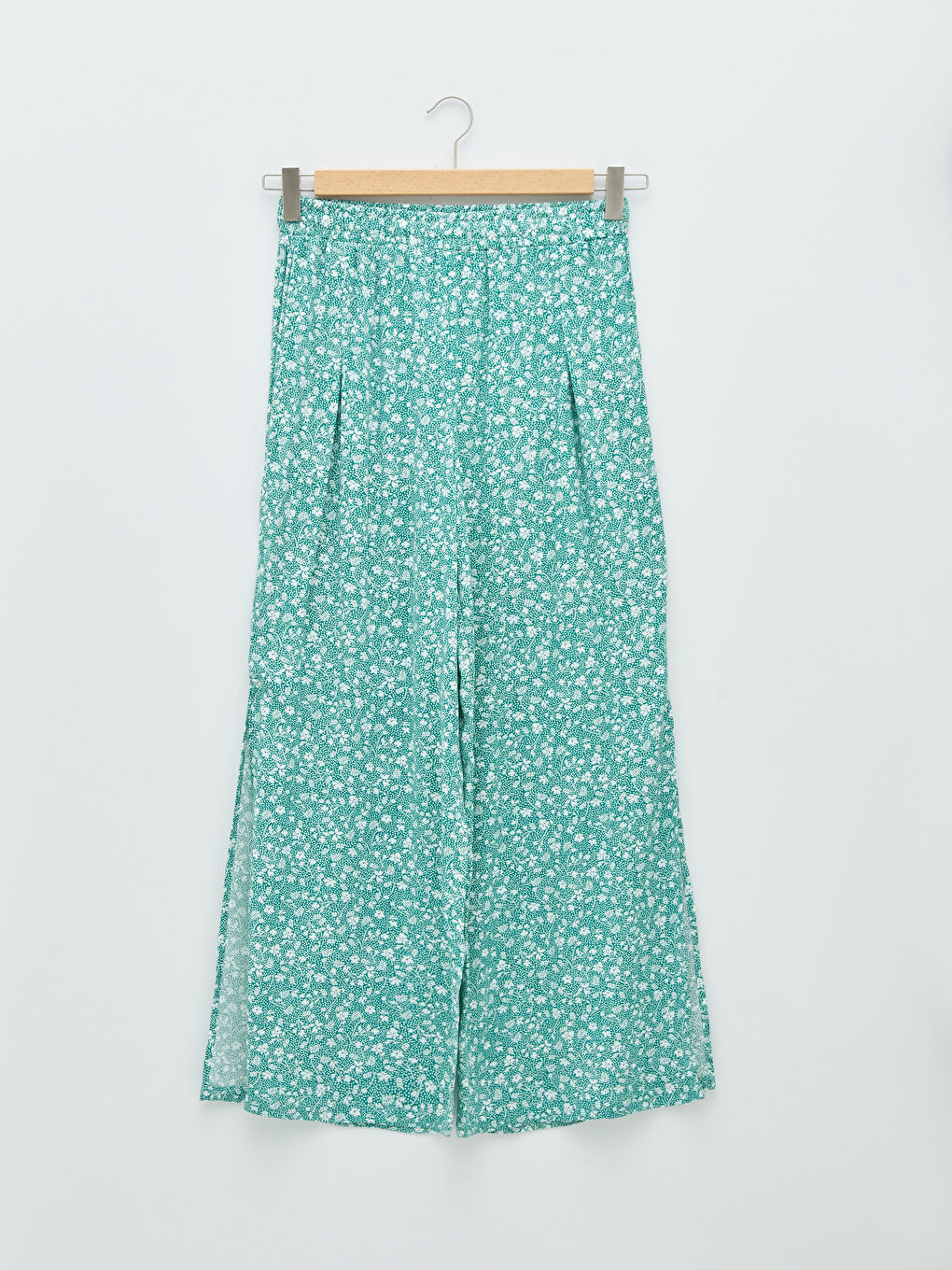 Yeşil Beli Lastikli Çiçekli Viskon Kadın Pantolon-5