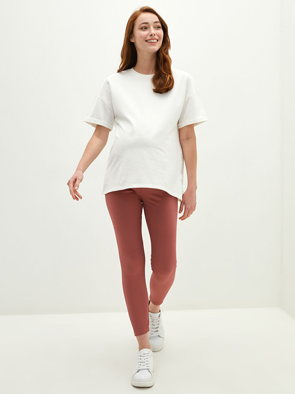 Elastic Waist Plain Camisole Fabric Maternity Leggings-7