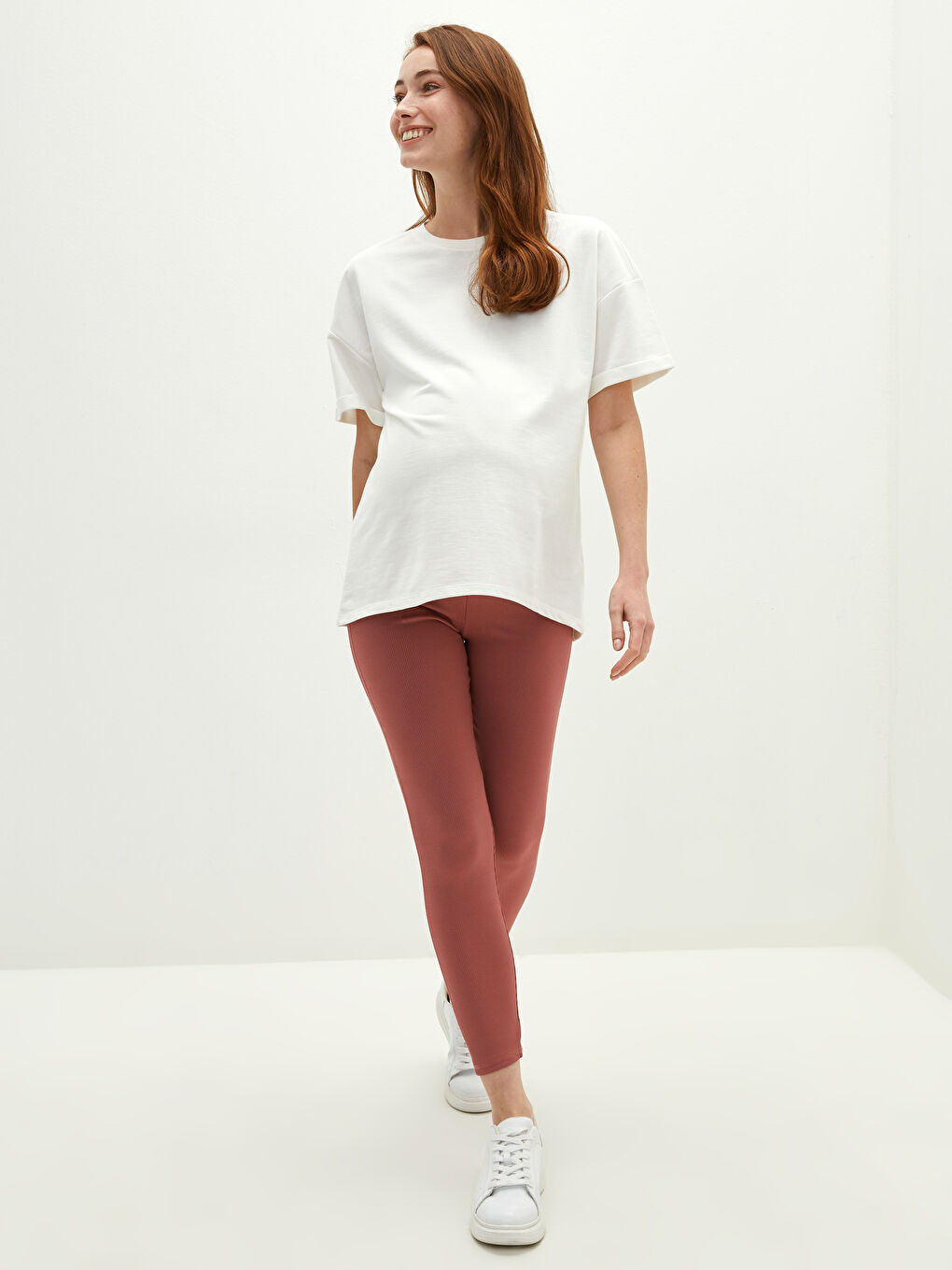 Elastic Waist Plain Camisole Fabric Maternity Leggings-4