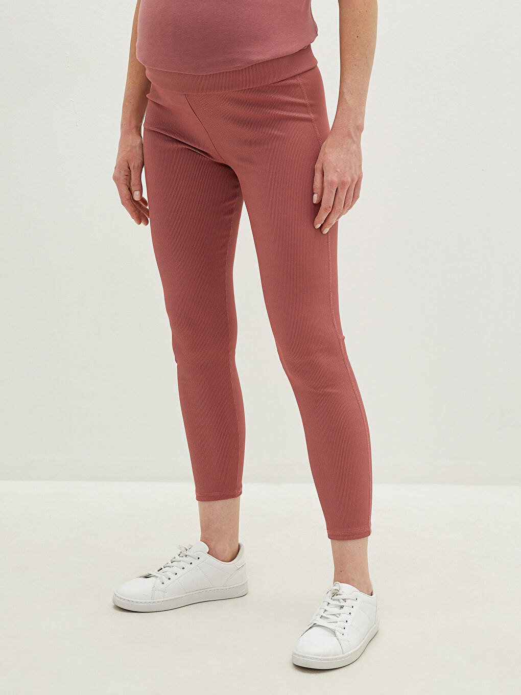 Elastic Waist Plain Camisole Fabric Maternity Leggings-2