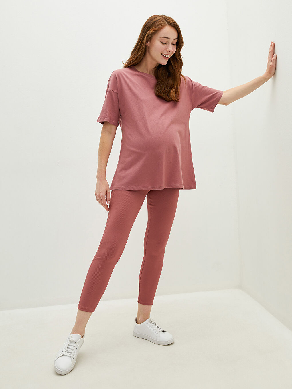 Elastic Waist Plain Camisole Fabric Maternity Leggings-1