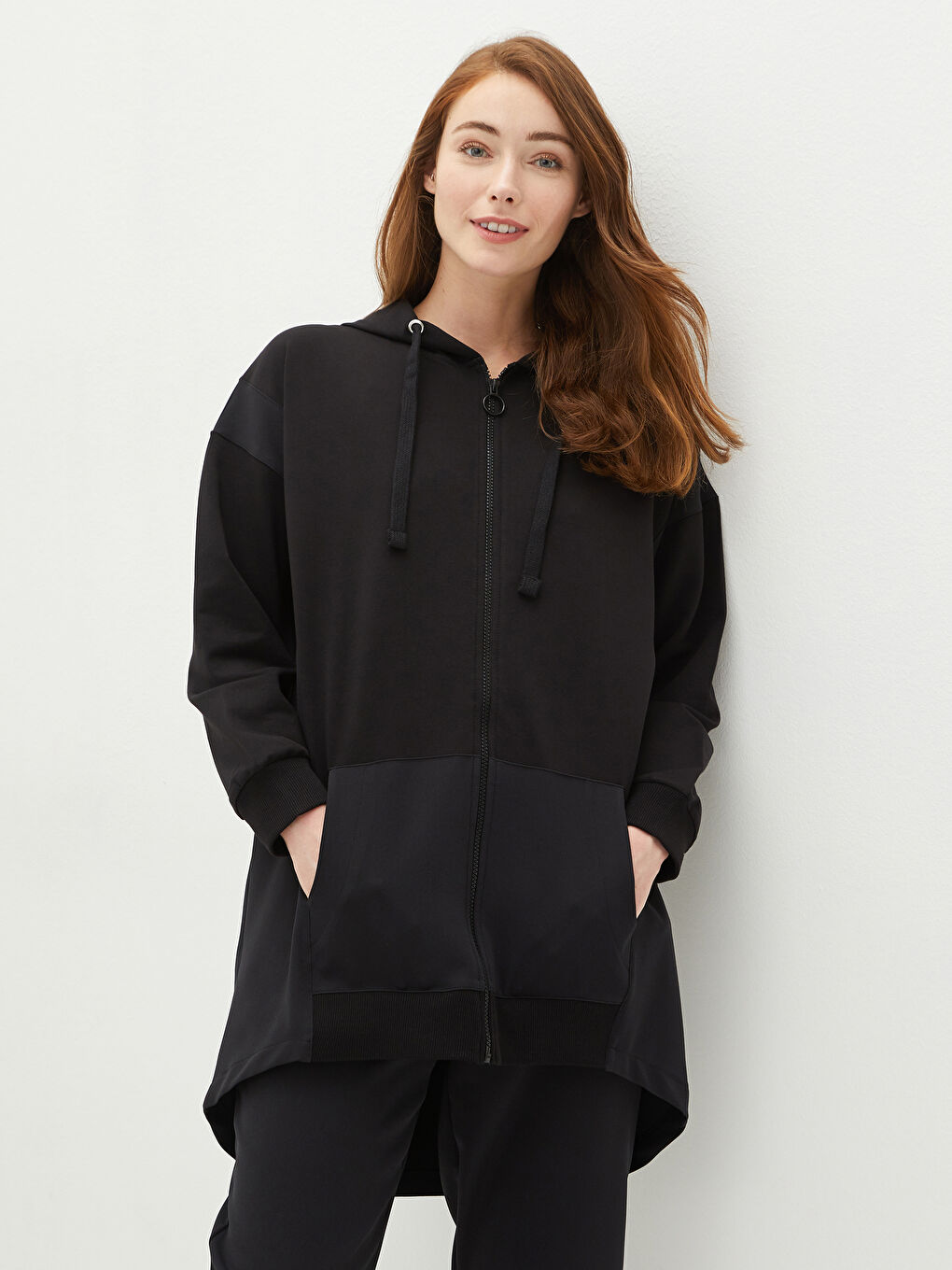 Hooded Collar Straight Zipper Closure Long Sleeve Women's Cardigan