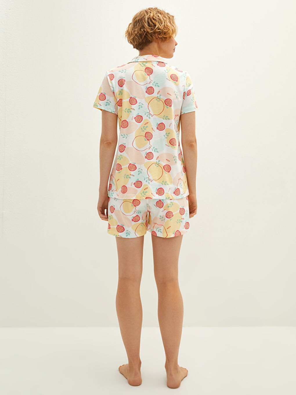 LCW DREAM Shirt Collar Patterned Short Sleeve Cotton Women's Short Pajamas Set -S1JK94Z8-LRA