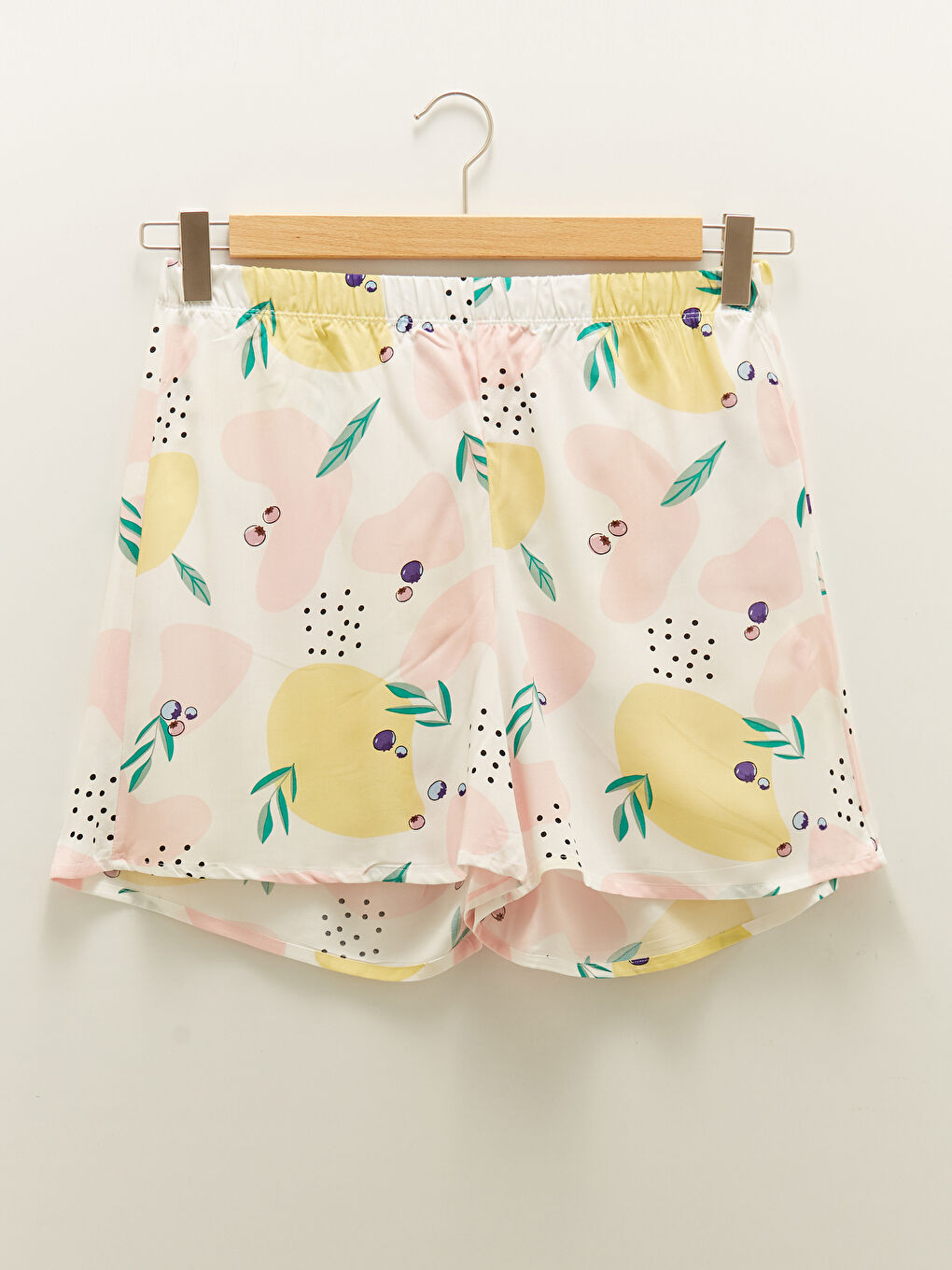 Ekru Bisiklet Yaka Baskılı Kısa Kollu Viskon Kadın Şortlu Pijama Takımı-7