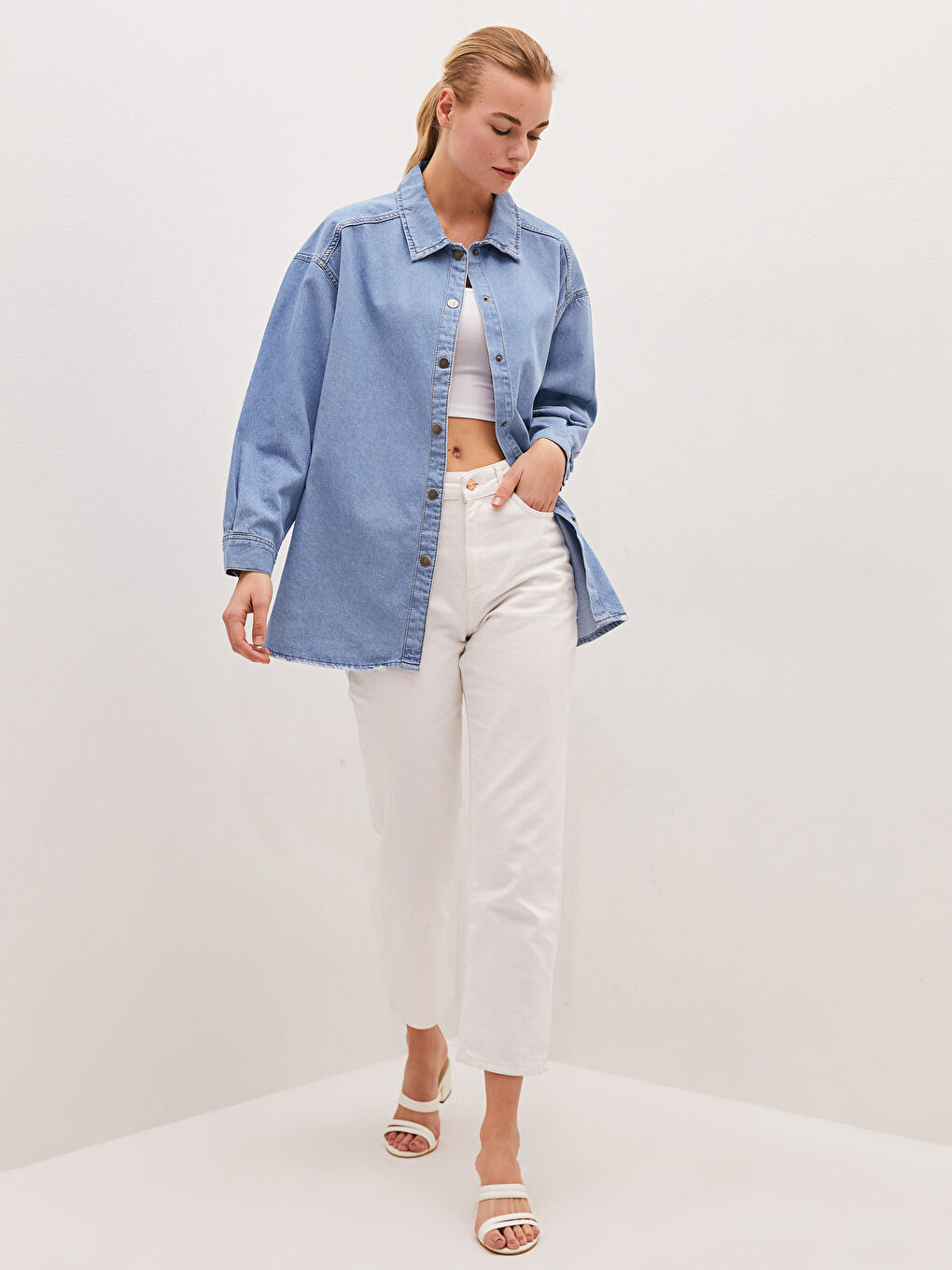 LCW Vision Hemdkragen Druckknopf Langarm Damen Jeans-Tunika -S1JL38Z8-507
