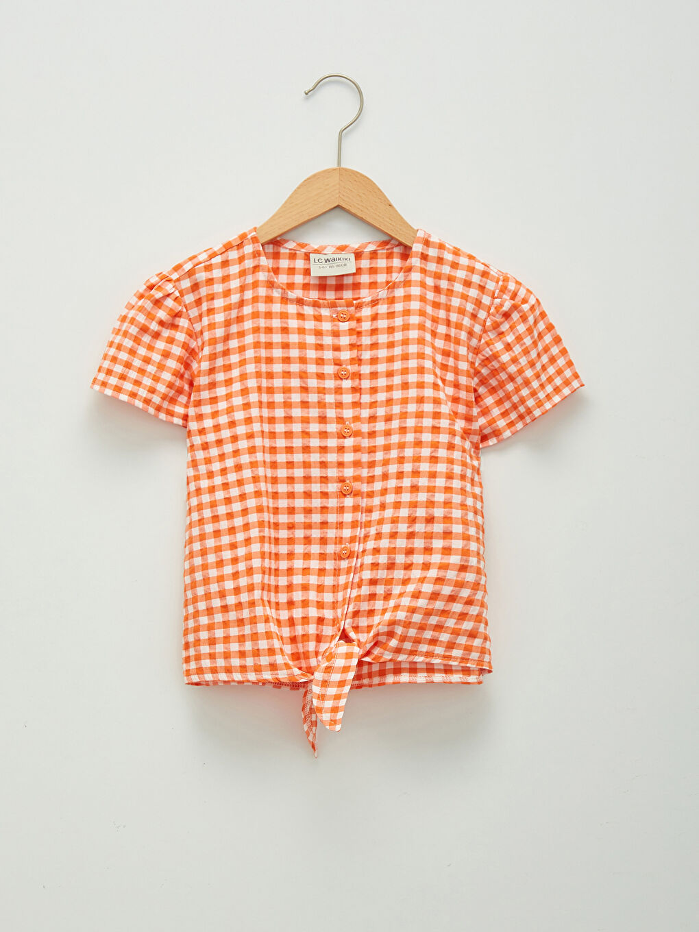 Blouse Fille à Carreaux à Manches Courtes et Col Rond