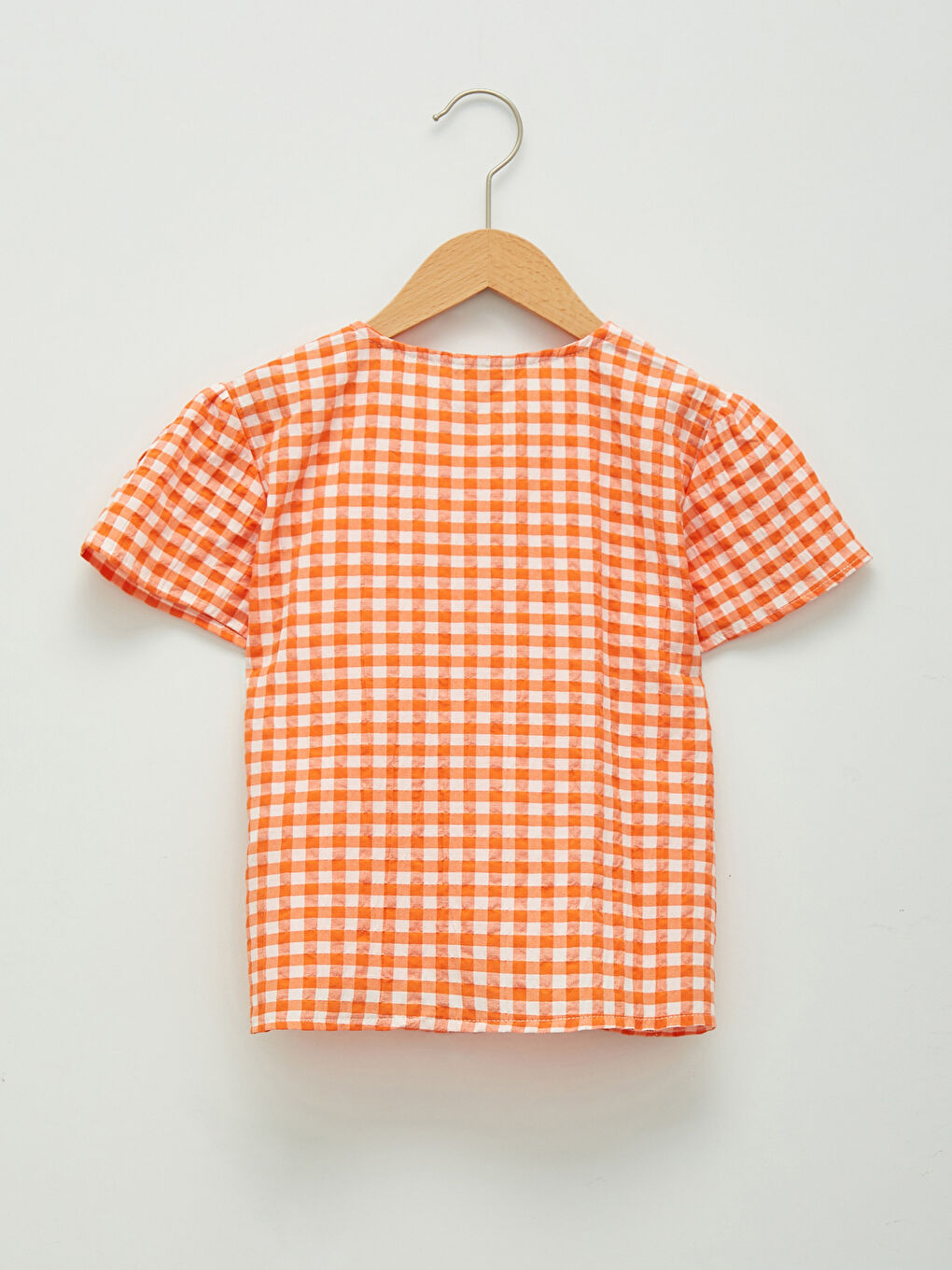 Blouse Fille à Carreaux à Manches Courtes et Col Rond-1