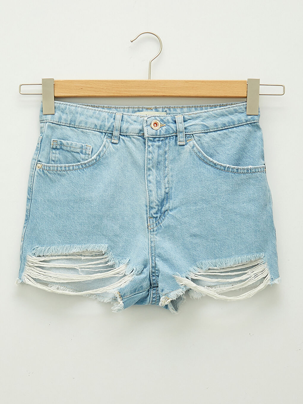 Mom Fit Pocket Ripped Detailed Women's Rodeo Jean Shorts-4