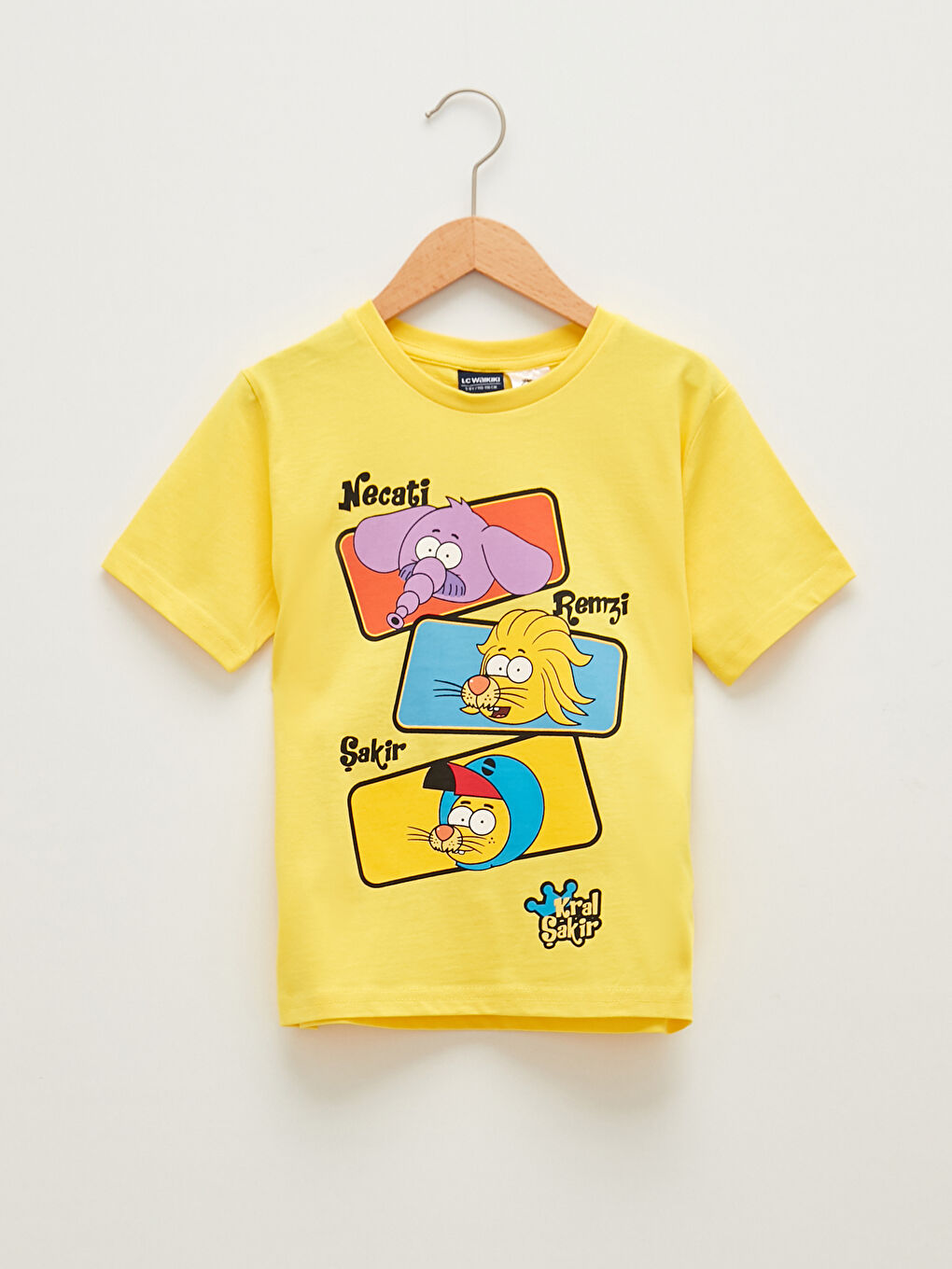 Sarı Bisiklet Yaka Kral Şakir Baskılı Kısa Kollu Erkek Çocuk Tişört