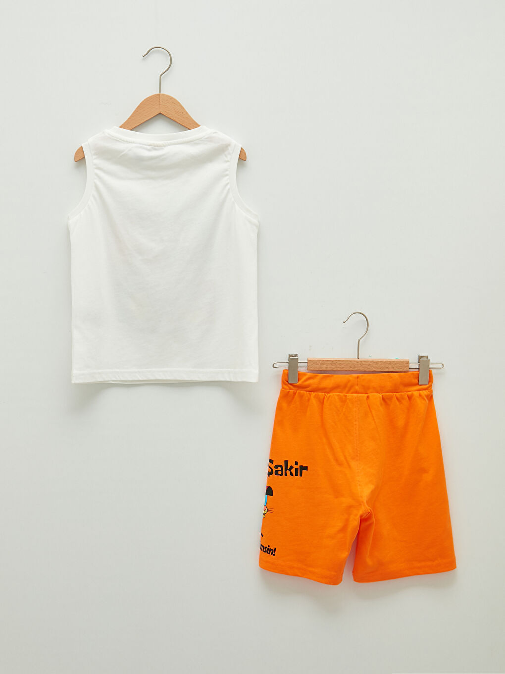 Beyaz Bisiklet Yaka Kral Şakir Baskılı Pamuklu Erkek Çocuk Atlet ve Şort-1