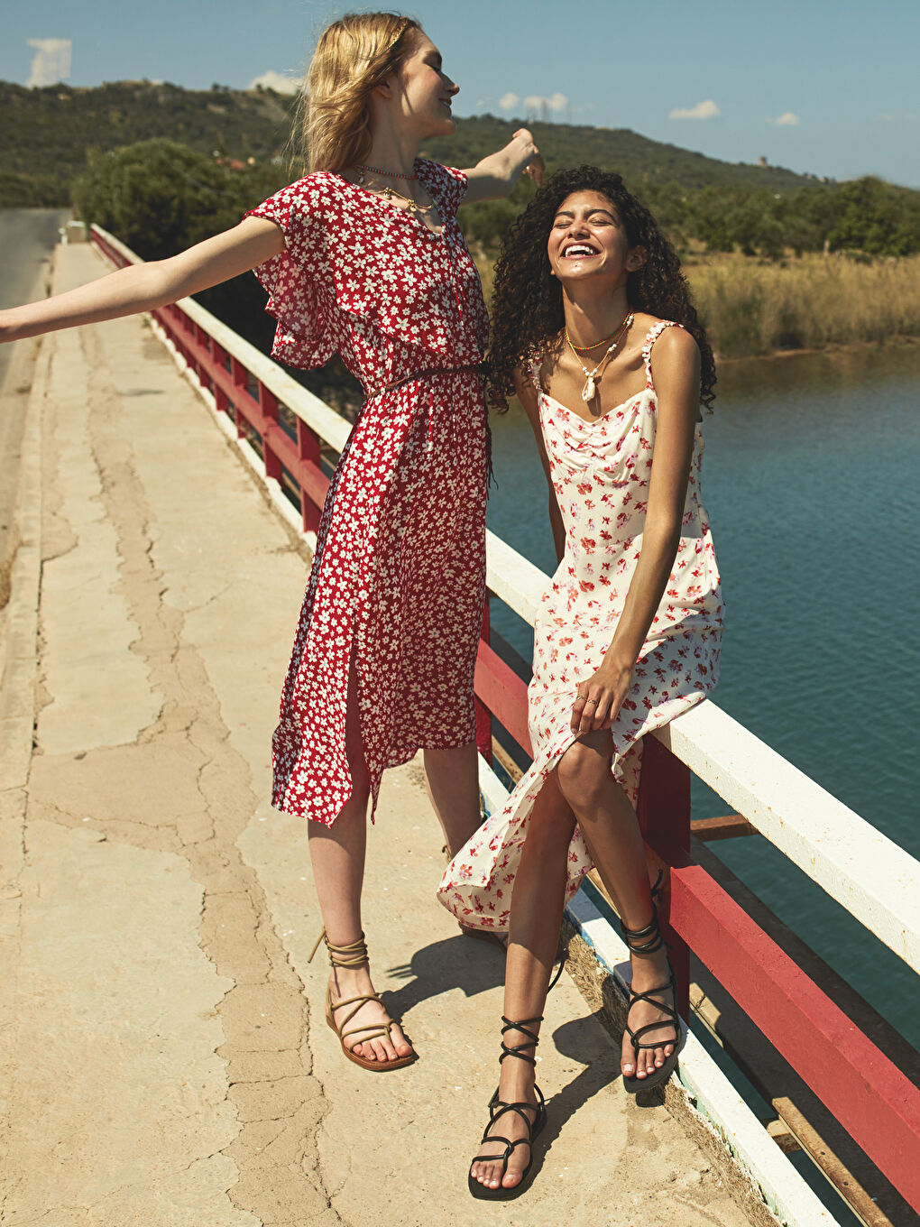 Strappy Patterned Viscose Women Dress-5