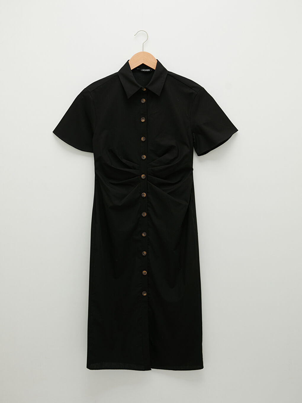 Robe Chemise Unie à Manches Courtes en Popeline pour Femmes-10