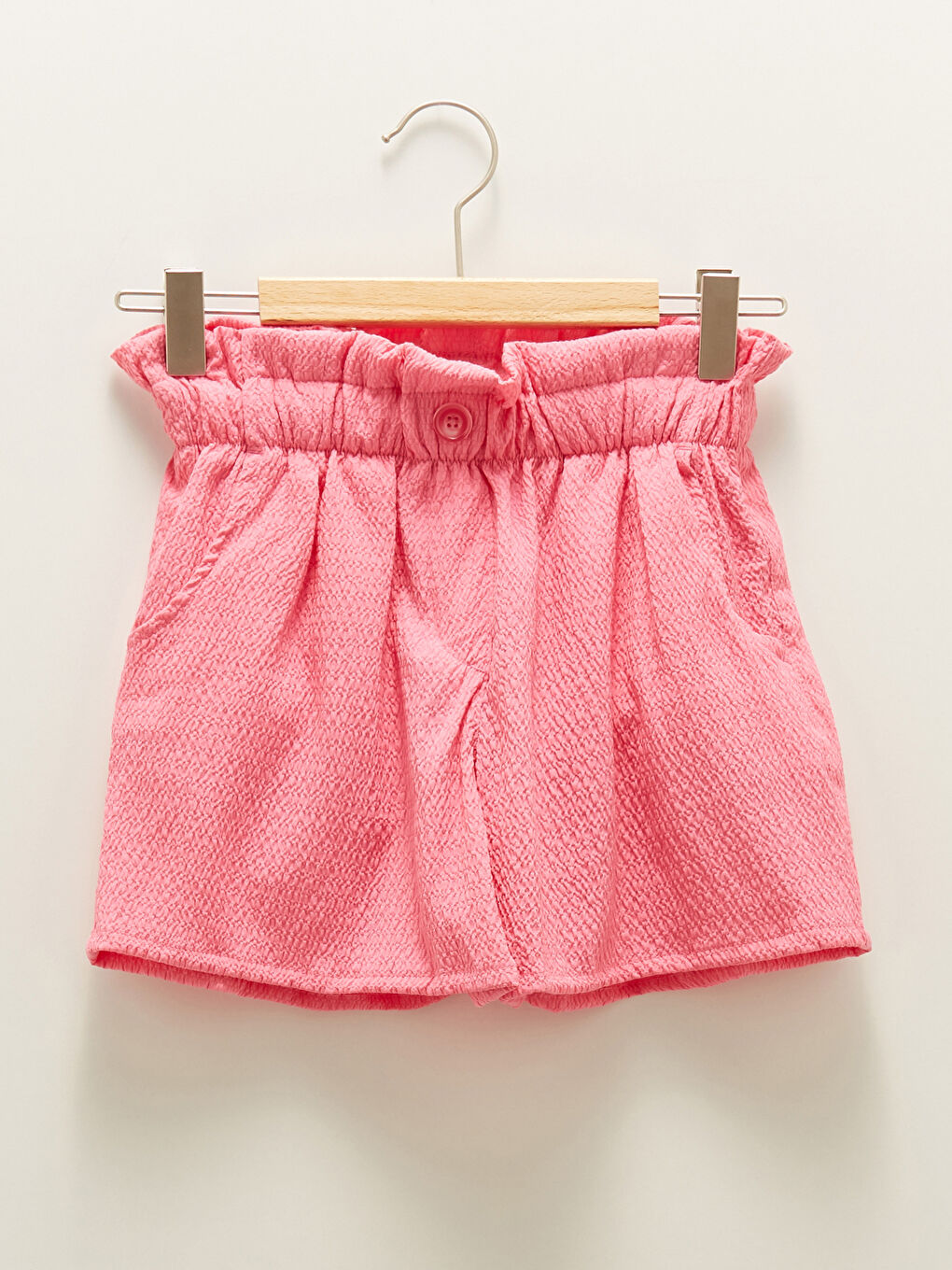 Pembe Beli Lastikli Armürlü Kız Çocuk Şort