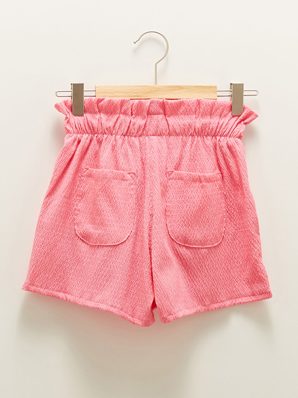 Pembe Beli Lastikli Armürlü Kız Çocuk Şort-1