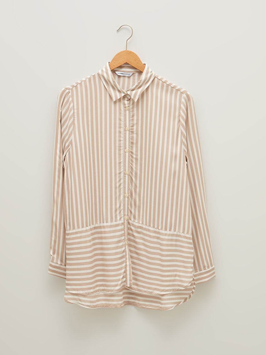 Striped Front Buttoned Long Sleeve Viscose Women's Shirt-6