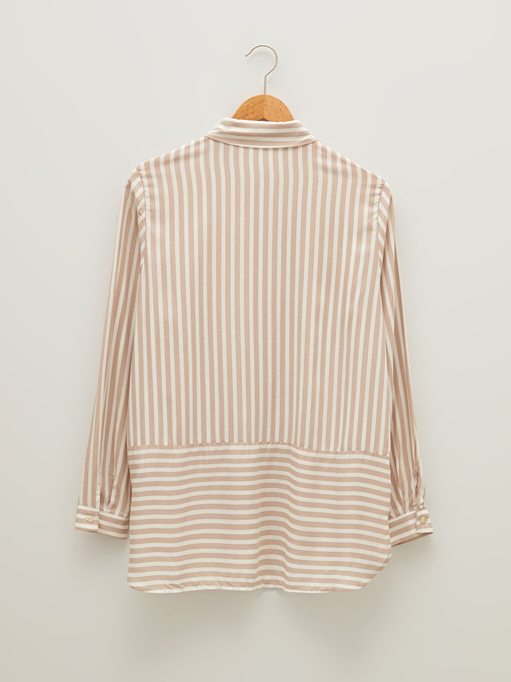 Striped Front Buttoned Long Sleeve Viscose Women's Shirt-7