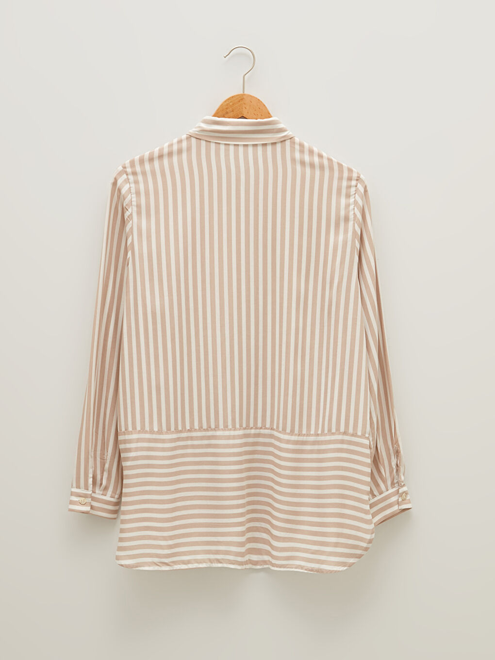 Striped Front Buttoned Long Sleeve Viscose Women's Shirt-8