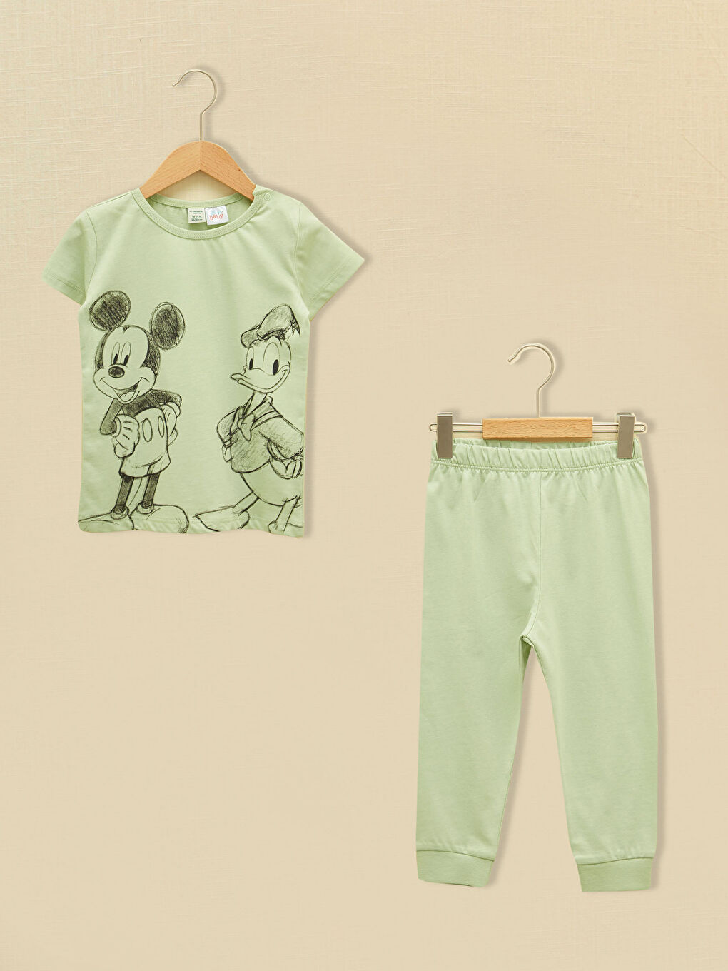 طقم بيجامة أولادي رضع مطبوع ديزني ميكي ماوس كم قصير ياقة دائرية