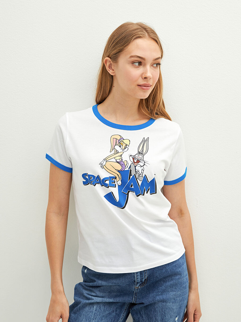 Crew Neck Space Jam Printed Short Sleeve Women's T-Shirt-1