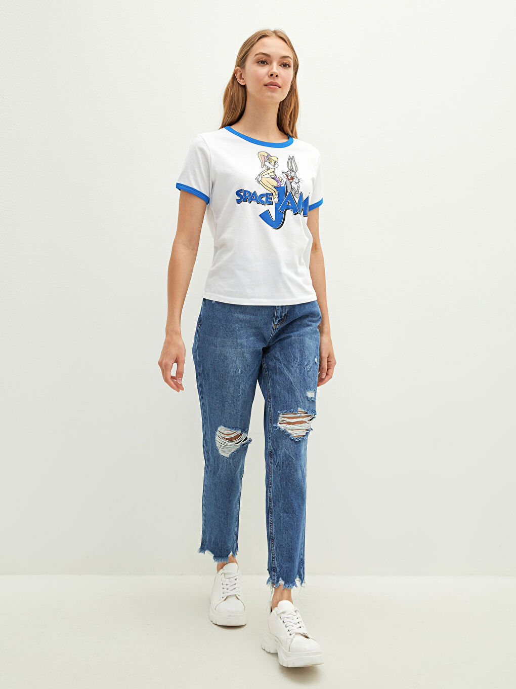 Crew Neck Space Jam Printed Short Sleeve Women's T-Shirt-3