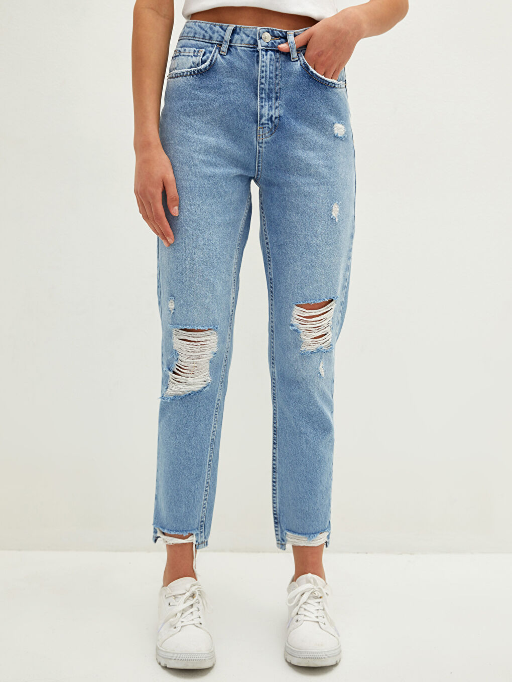 High Waist Mom Fit Ripped Detailed Women's Rodeo Jeans-3