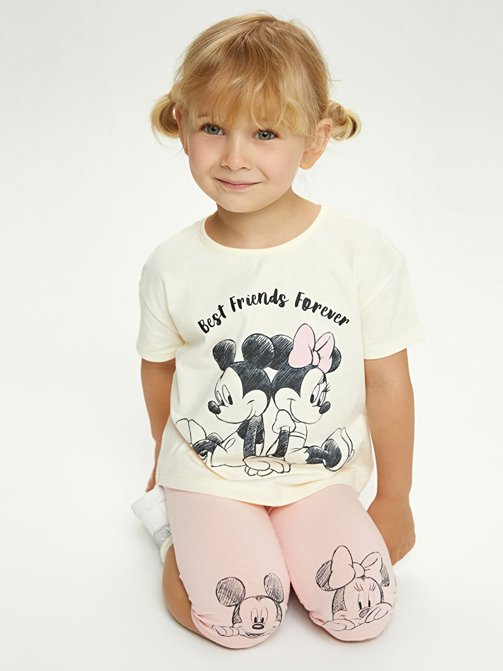 T-shirt à Manches Courtes Col Rond Imprimé Mickey Minnie Mouse et Leggings Ensemble de 2 pour Bébé Fille-4