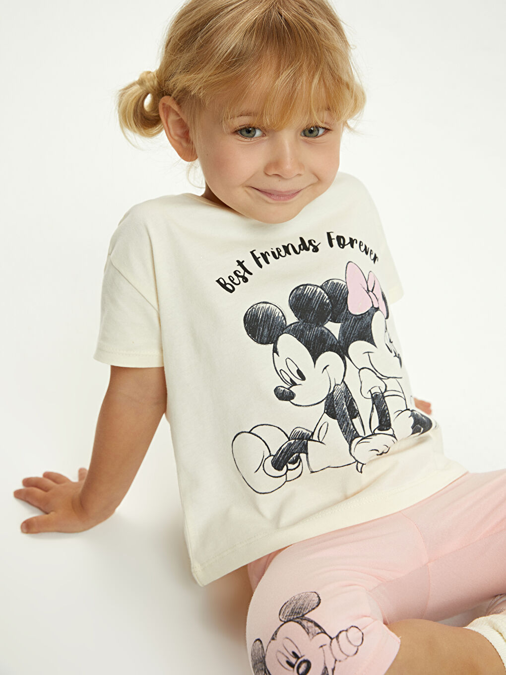 T-shirt à Manches Courtes Col Rond Imprimé Mickey Minnie Mouse et Leggings Ensemble de 2 pour Bébé Fille-1