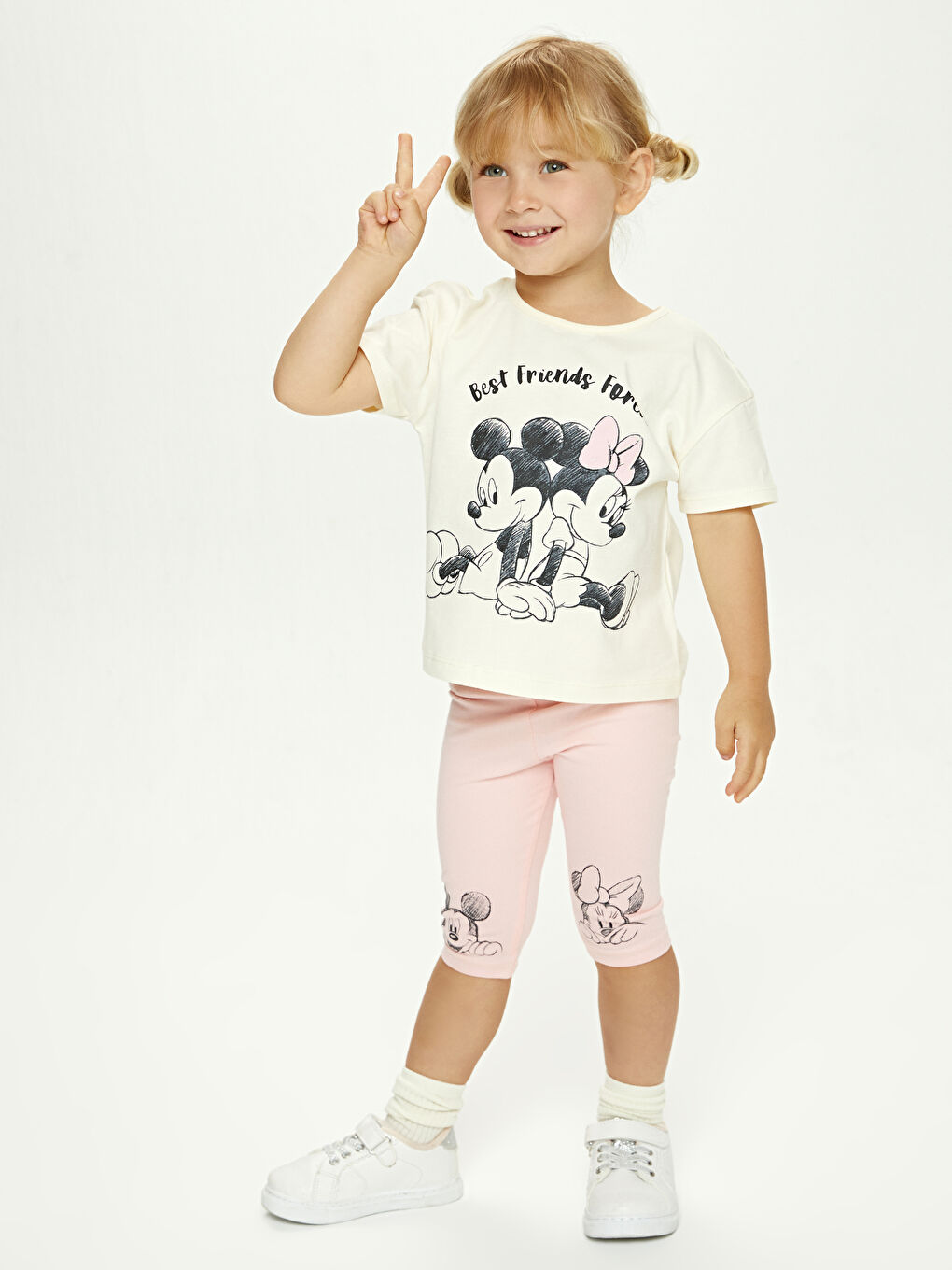 T-shirt à Manches Courtes Col Rond Imprimé Mickey Minnie Mouse et Leggings Ensemble de 2 pour Bébé Fille