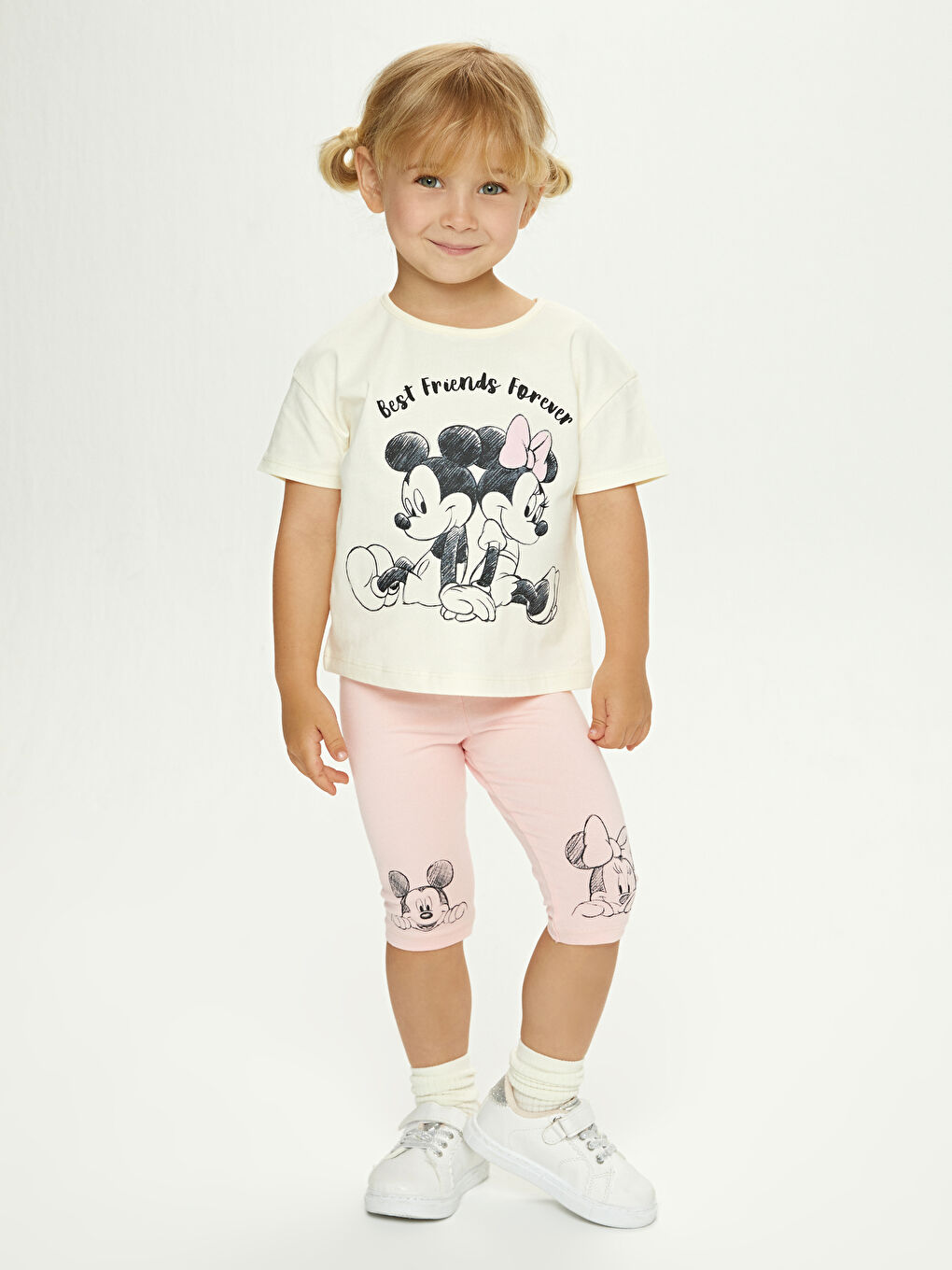 T-shirt à Manches Courtes Col Rond Imprimé Mickey Minnie Mouse et Leggings Ensemble de 2 pour Bébé Fille-2