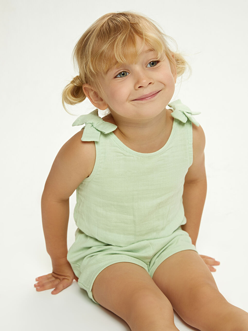 Yeşil Bisiklet Yaka Basic Pamuklu Kız Bebek Salopet-3