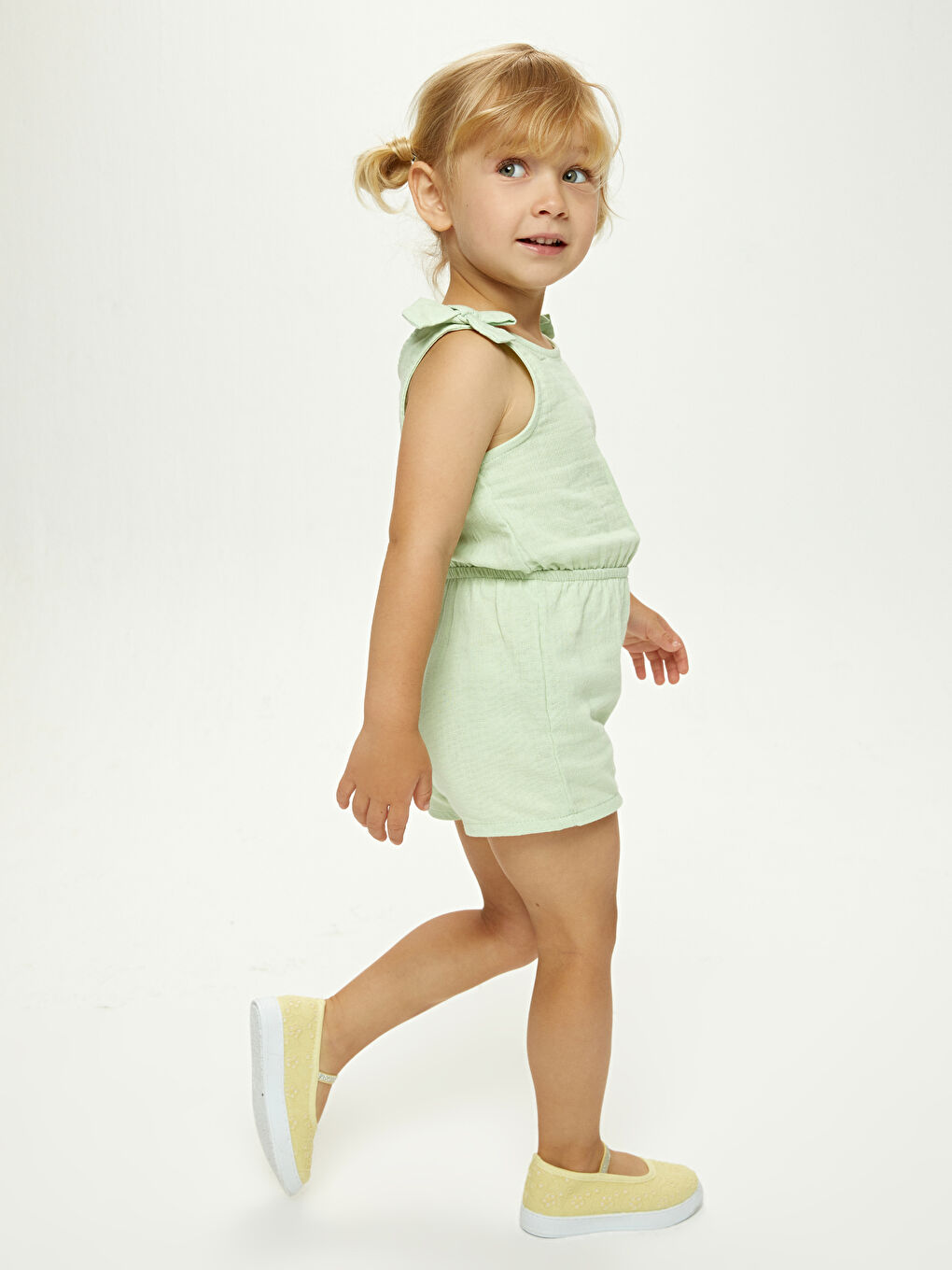 Yeşil Bisiklet Yaka Basic Pamuklu Kız Bebek Salopet-1