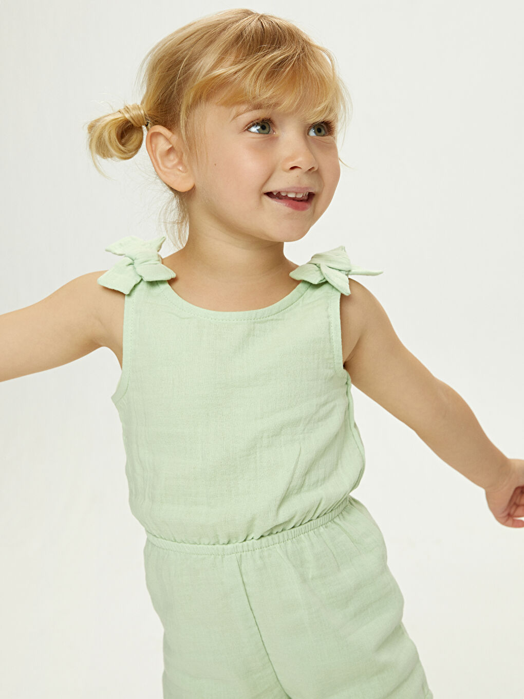 Yeşil Bisiklet Yaka Basic Pamuklu Kız Bebek Salopet-4