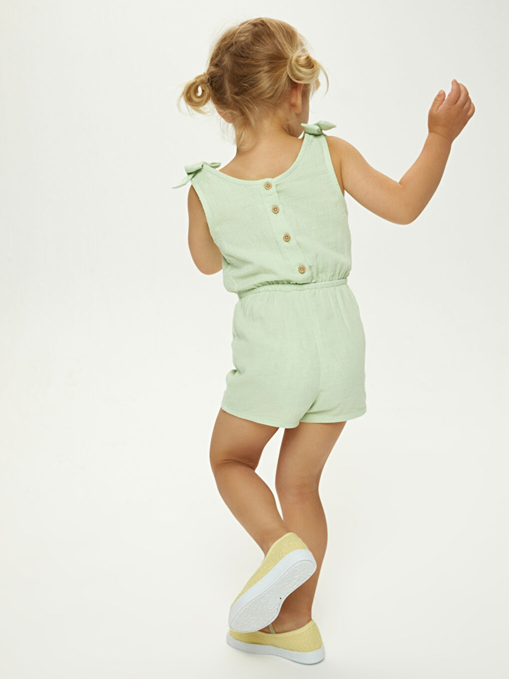 Yeşil Bisiklet Yaka Basic Pamuklu Kız Bebek Salopet-5