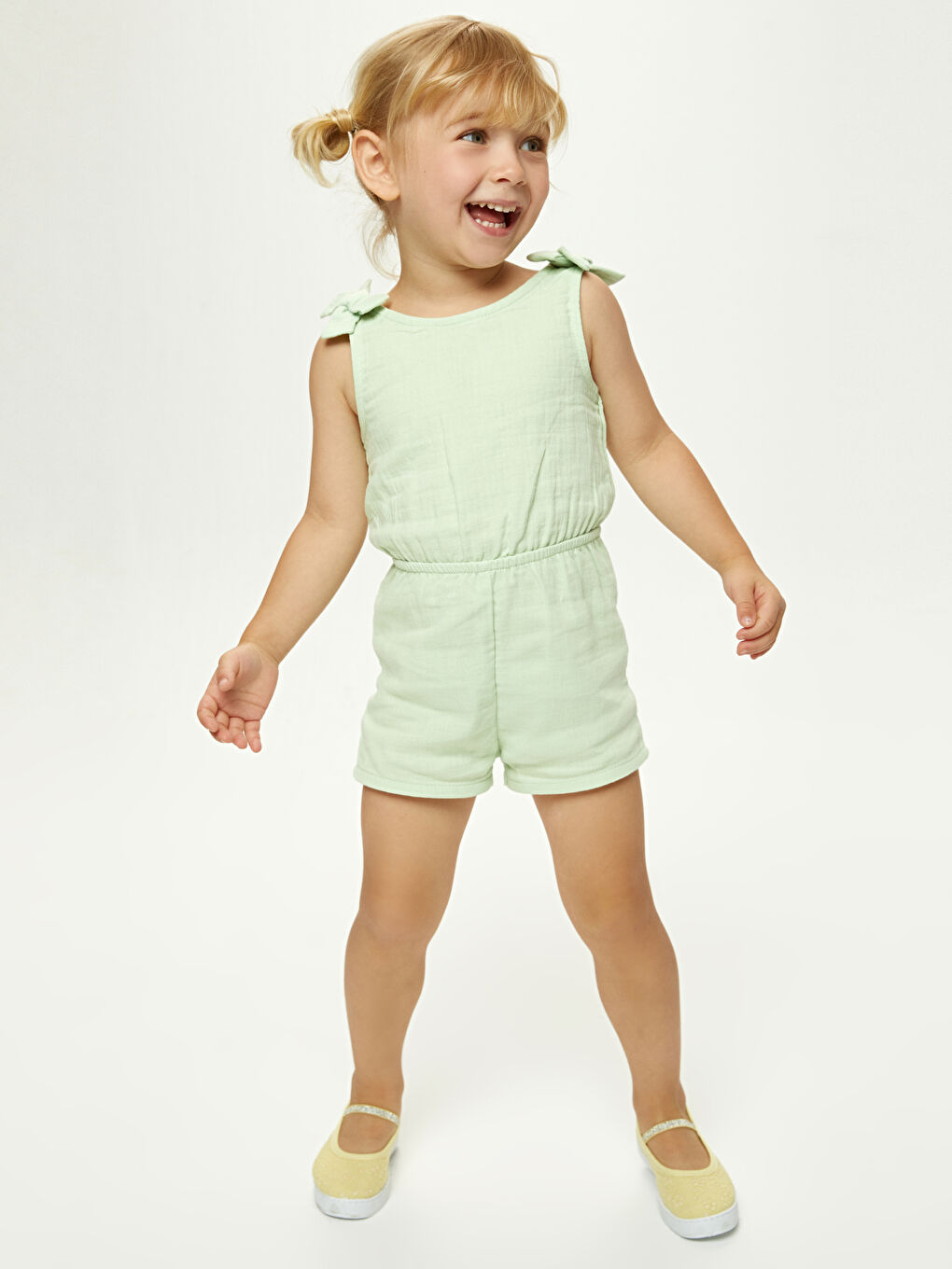 Yeşil Bisiklet Yaka Basic Pamuklu Kız Bebek Salopet