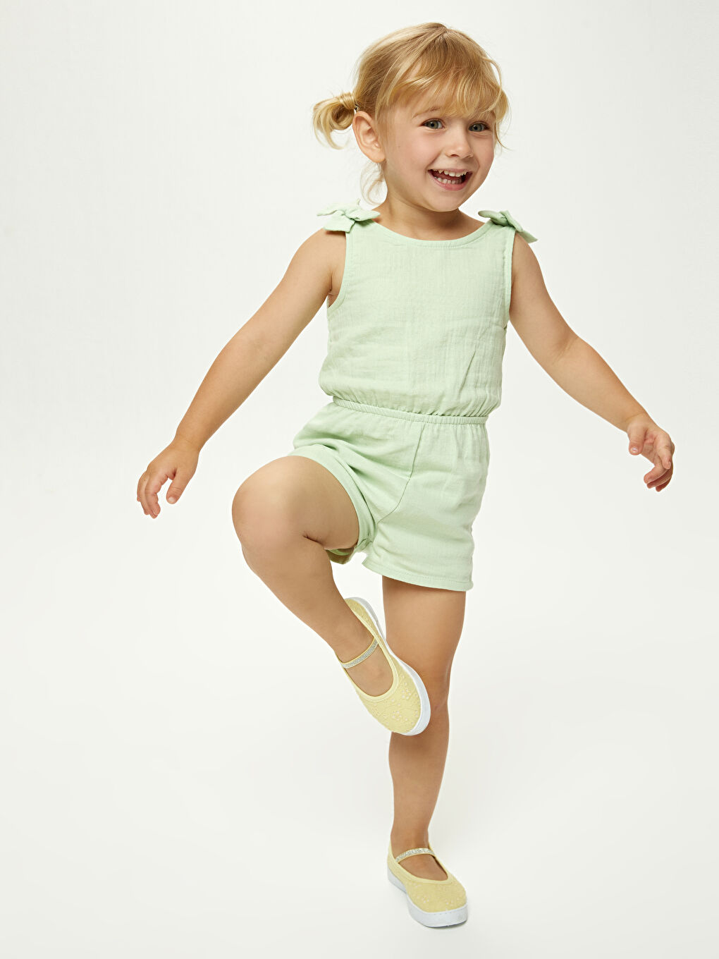 Yeşil Bisiklet Yaka Basic Pamuklu Kız Bebek Salopet-2