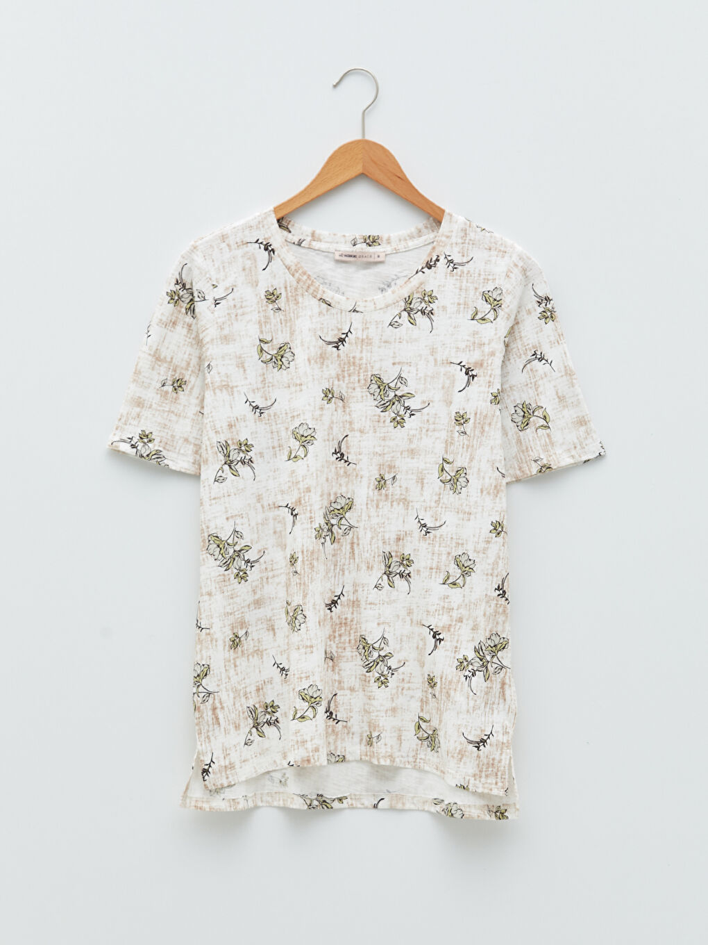 T-shirt en coton à manches courtes à col rond et motif floral-7