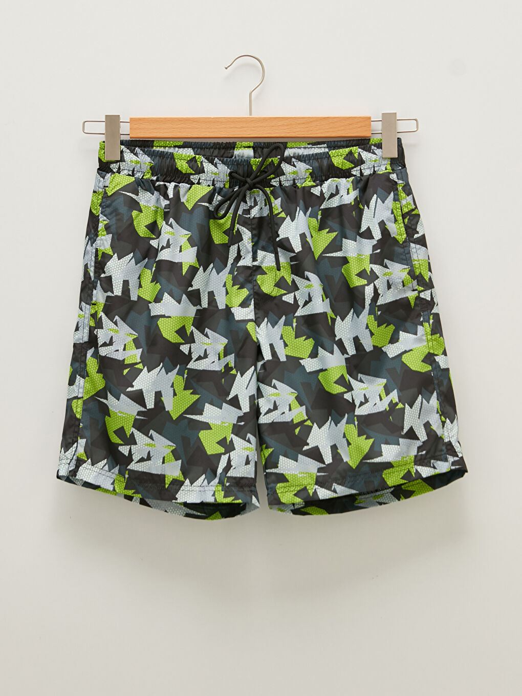 Antrasit Diz Hizası Boy Desenli Erkek Deniz Şortu-4