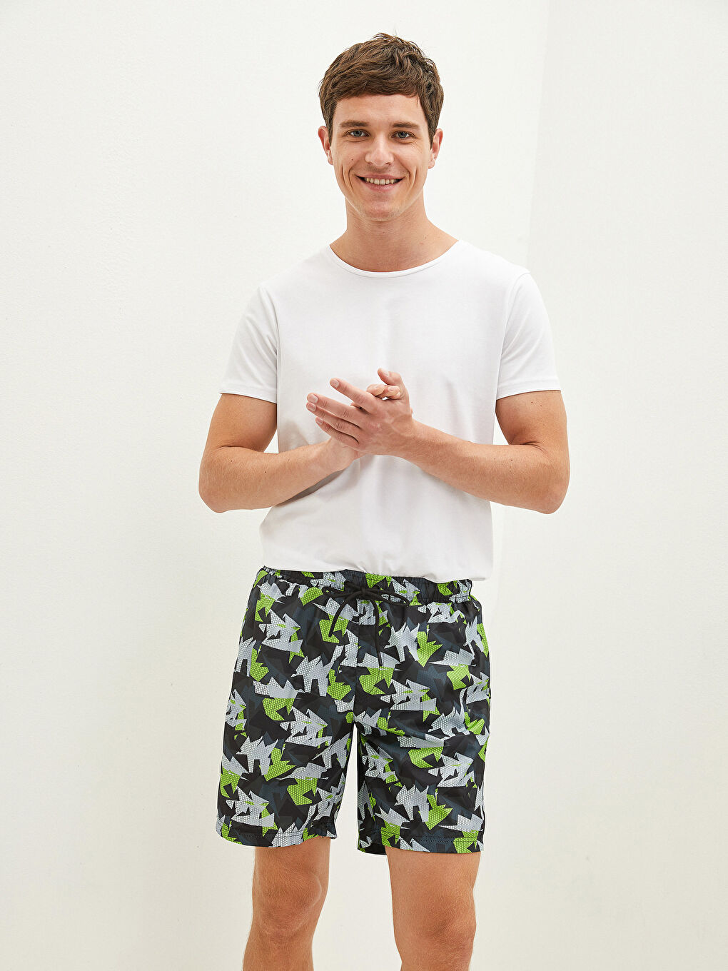 Antrasit Diz Hizası Boy Desenli Erkek Deniz Şortu-3